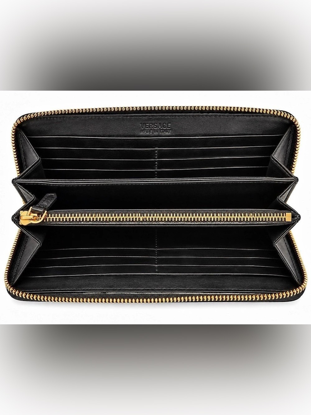 Versace Greca Goddess Croc Embossed Continental Wallet Black Gold - Picture 4 of 6